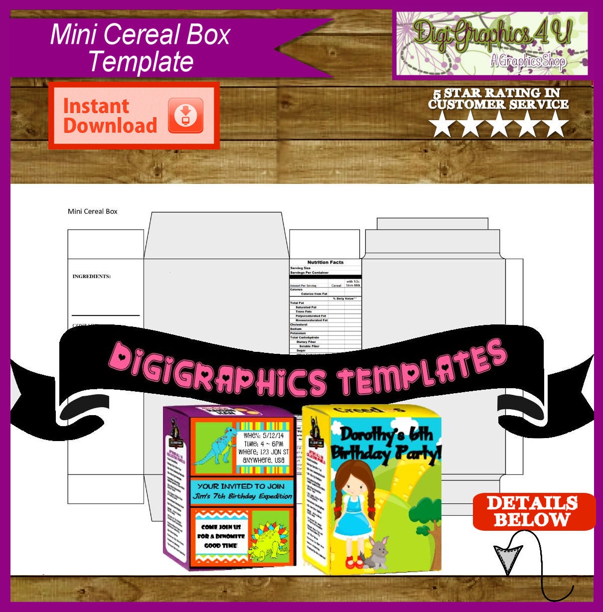 Download Mini Cereal Box Printable Template Instant Download PNG