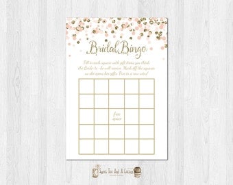 Blush Pink and Gold Bridal Shower Bingo Printable Chic Bling Wedding Shower Games Game Instant Download Elegant Bachelorette Polka Dots