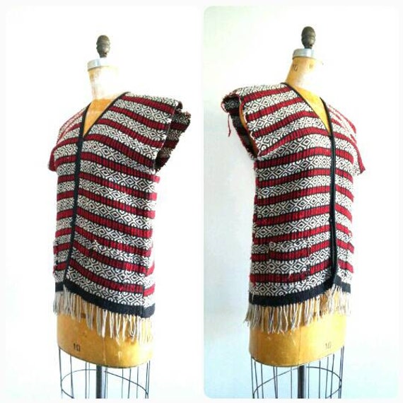 The NATIVE NAVAJO Blanket Vest Vintage 1960s Fringed Woven