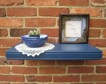 Floating shelves, Wall shelves, December Eve Blue 24"x8"(pictured), Double beaded trim, Select Color, Length and depth, 4, 6 or 8-inch deep