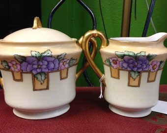 Haviland, Limoges, France c. 1910. Beautiful Art Deco Cream & Sugar
