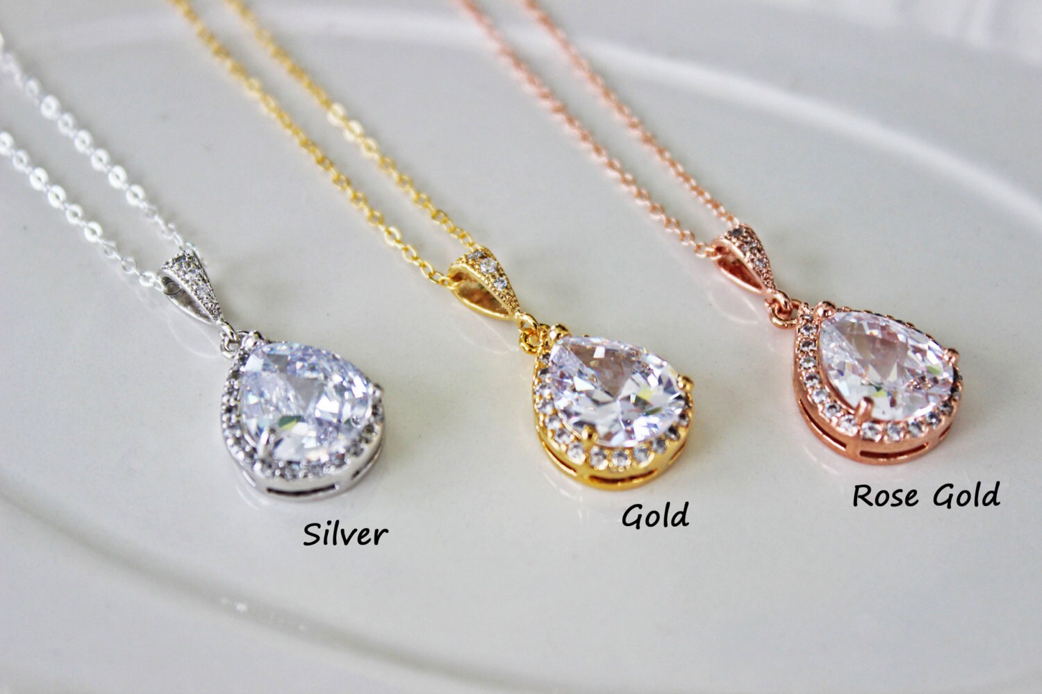 Crystal Teardrop Wedding Necklace Rhinestone by RomanticCreation