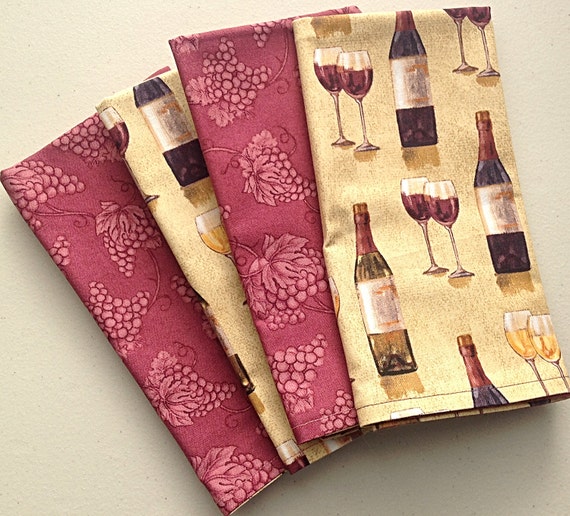 Wine theme doublesided cloth napkins wine bottles by BiancasGifts