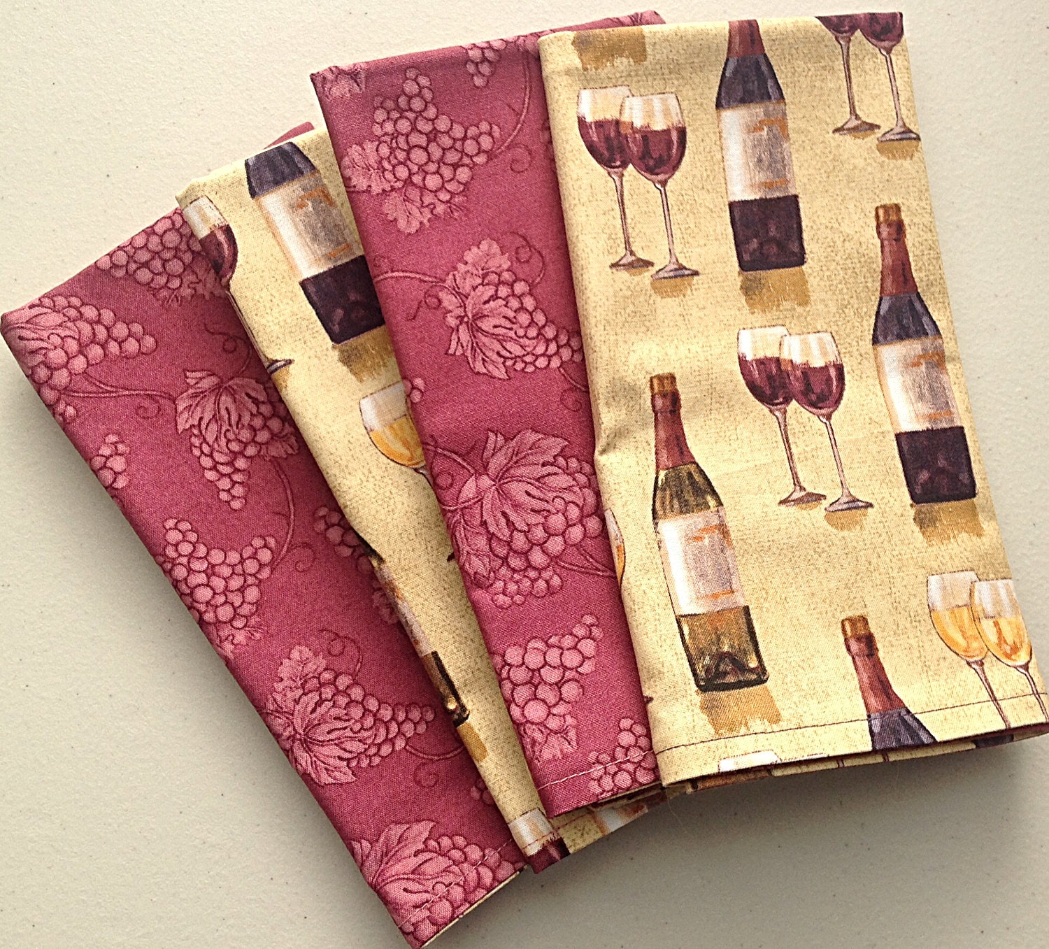 Wine theme doublesided cloth napkins wine bottles by BiancasGifts