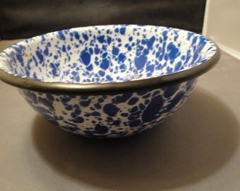 Graniteware/Enamelware Colbalt Blue And White Swirl Small Dish Or Pan