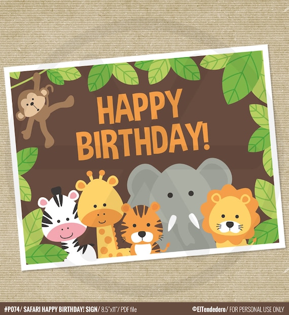 Items similar to Safari Happy Birthday! sign - Printable PDF file. on Etsy