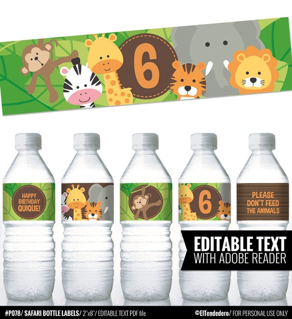 Safari printable water bottle labels for safari by eltendedero