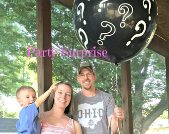 Gender Reveal Balloon Jumbo Black Question Mark Gender Reveal with Pin and Memory Tag, He or She, Girl or Boy gender reveal party balloons
