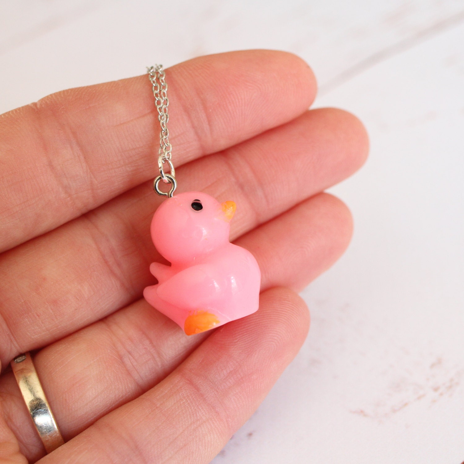 Pink Rubber Duck necklace Kitsch Bath duck pendant necklace
