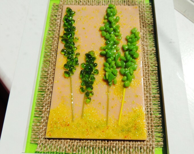 Fused glass wall art. Green flowers. Small gift ideas. Handmade gifts for her. Home decor. Birthday, housewarming, wedding anniversary gifts