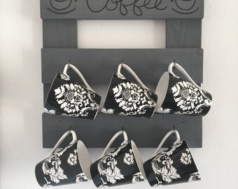 Coffee mug holder, Coffee cup rack, coffee decor, coffee cup holder, coffee cup storage, wood mug rack, coffee mug rack, coffee cup display