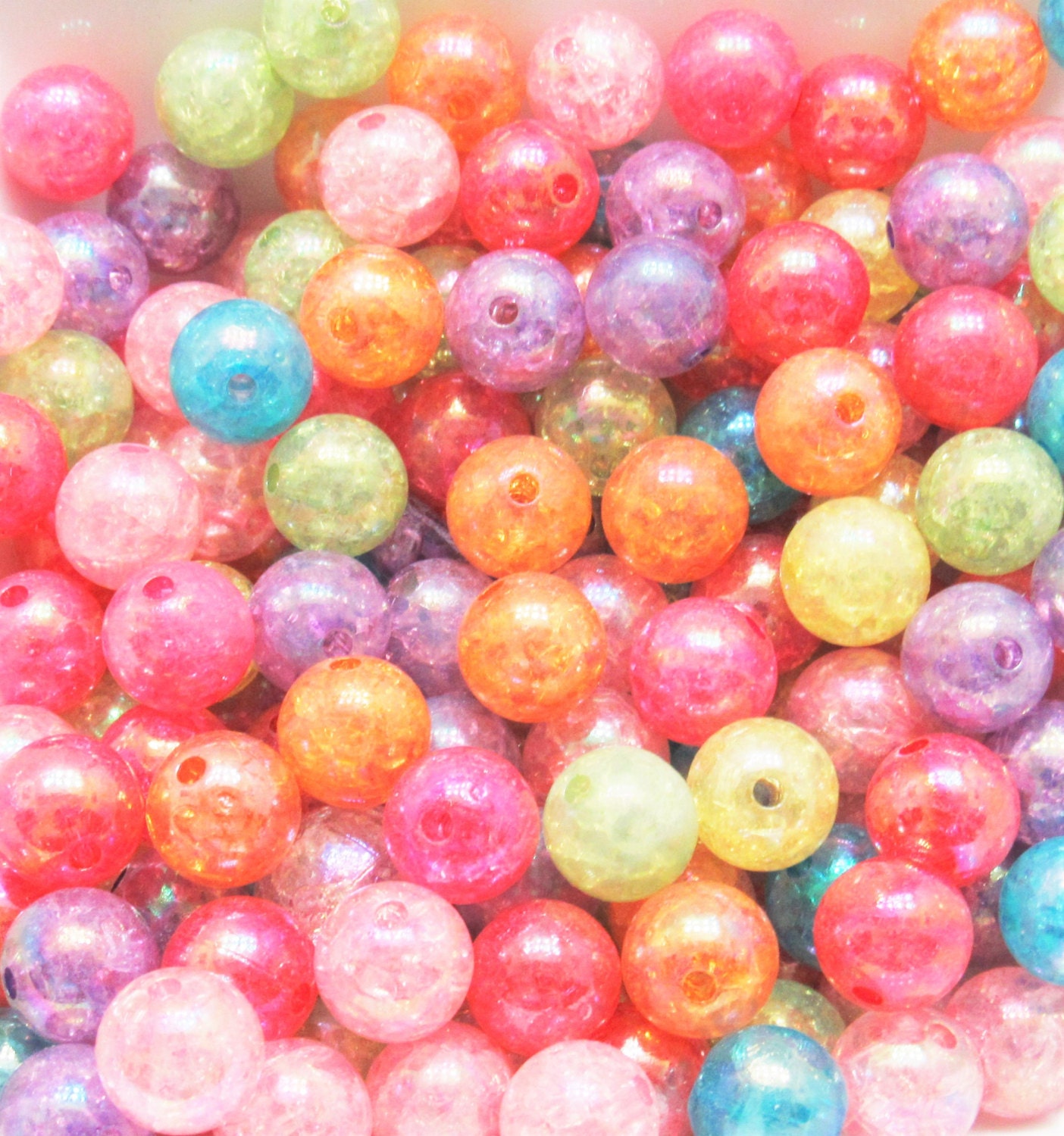 10mm Clear Crackle Bubblegum, Beads, Gumball Beads, Chunky Necklace
