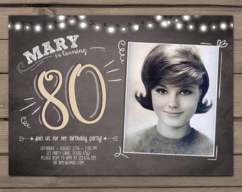 80th birthday invitation Vintage birthday invite Chalkboard adult Eighty birthday Printable birthday invitation Adult PRINTABLE ANY AGE
