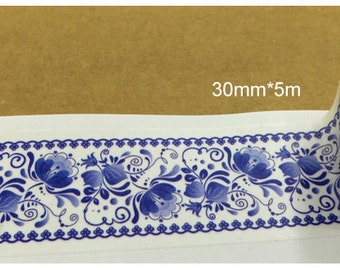 Blue & White Porcelain Washi Tape -- Japanese Washi Tape -Deco tape-- 30mm x5M