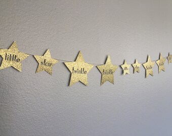 Twinkle Twinkle Little Star Banner Garland String - gold glitter - birthday party - nursery baby room