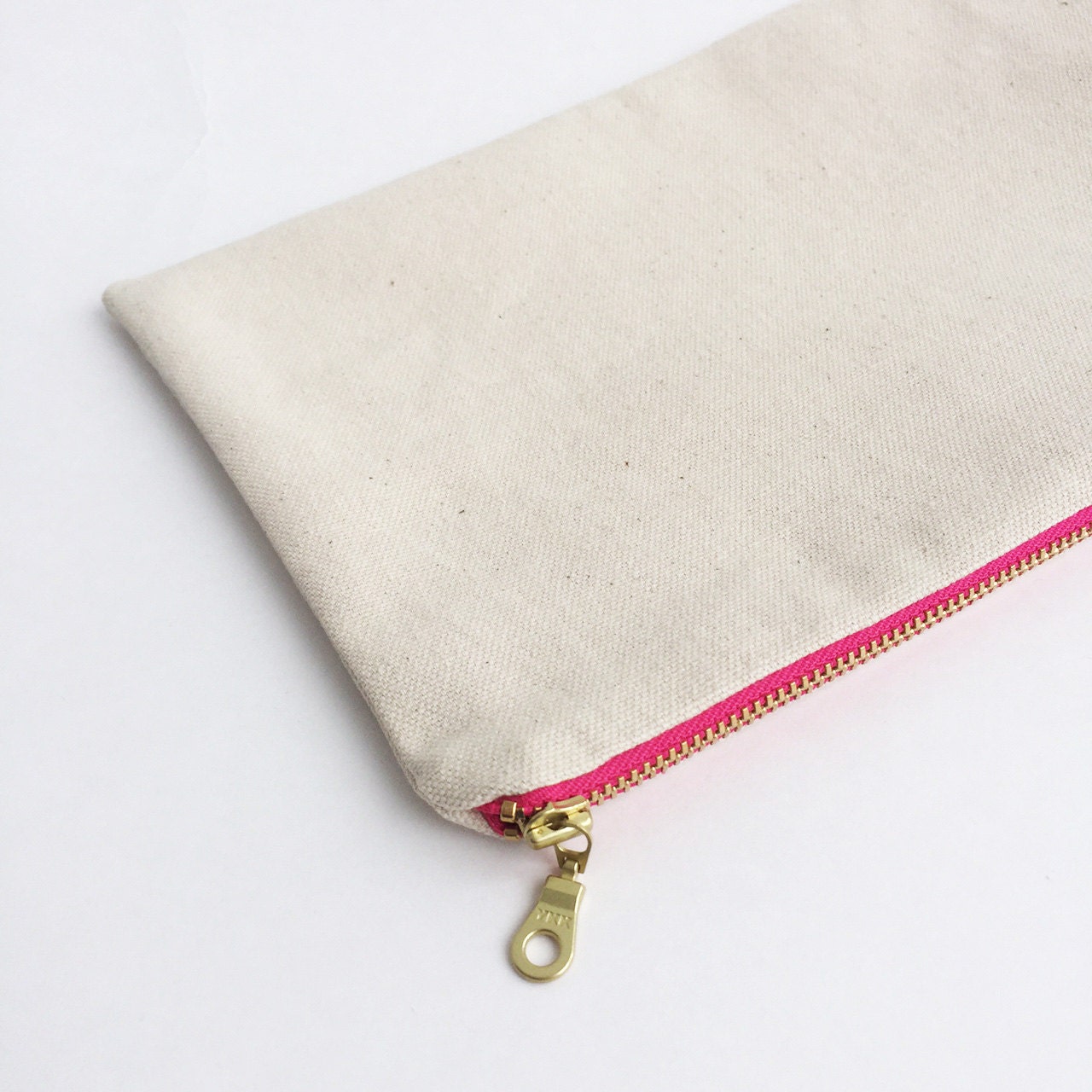 Pink Zipper Canvas Pouch . Makeup Bag . Pencil Case . Blank