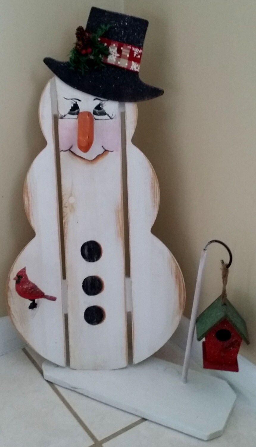 Outdoor Snowman Decor Handcrafted Decorative Wooden Snowman/