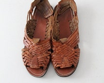 SALE vintage huaraches, 1970s men's leather sandals, Size 9