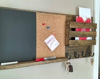 Cork Board and Chalk Board, Mail Organizer, Rustic Organizer, Key Holder, Mail Holder, Personalized Option Available