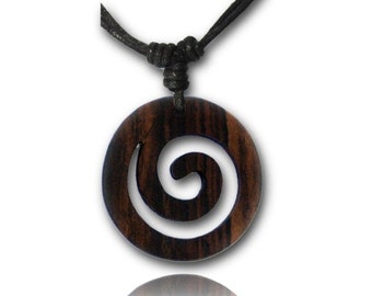 Wooden necklace, black necklace made of cotton with a spiral-shaped Brown wood trailer from Sonoholz, hand-carved, 4 cm Ø (KH-33)