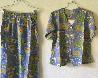 Vintage 80s Blouse and Skirt Set Bohemian Hippie Gypsy