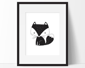 Unique black and white fox related items | Etsy
