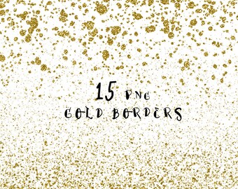 Gold confetti borders glitter gold png clipart digital clip art overlays printable papers wedding invitation border sparkly falling dots dot