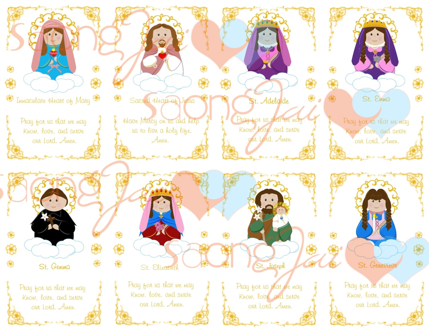 Cute Saint holy Cards Printable PDF