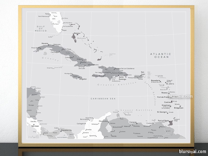 20x16 Printable map of the Caribbean Islands Caribbean