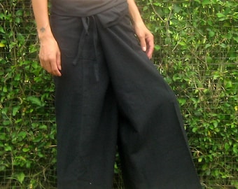 Thai Fisherman Pants Wrap Yoga Pants Thai Pants Maternity Pants Meditation Pants Burning Man Pants Tai Chi Pants Pantalon Tailandes*black*LF