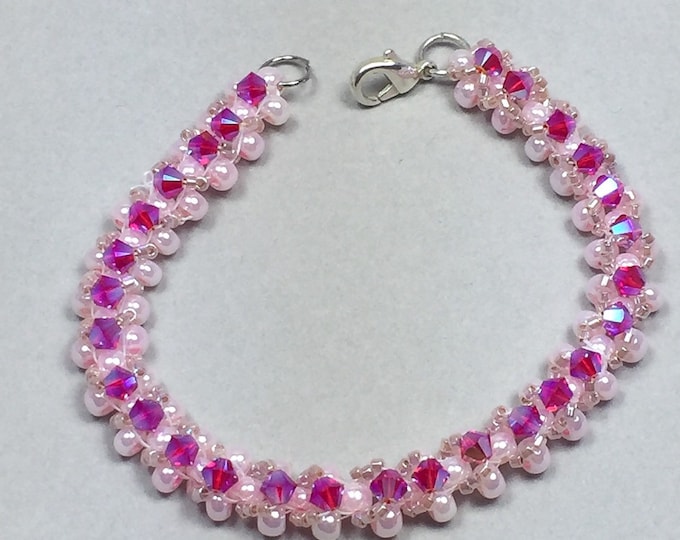 Pink bracelet, Pink pearl bracelet Swarovski pink bracelet, Swarovski bracelet, bracelet, beaded bracelet