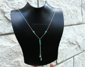 Minimalist Thin Chain Necklace, Small Bead Turquoise Necklace, 925 Silver Necklace, Gesmtone Necklace, Tiny Delicate Necklace, Layered