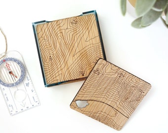 Glencoe Map Coasters: laser etched maps on oak, a gift for walkers, hikers, dads & groomsmen