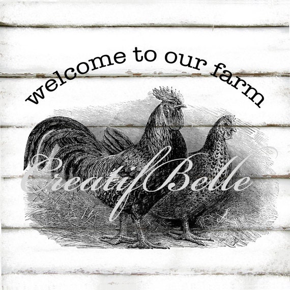 Welcome To Our Farm Chickens Engraving Vintage by CreatifBelle