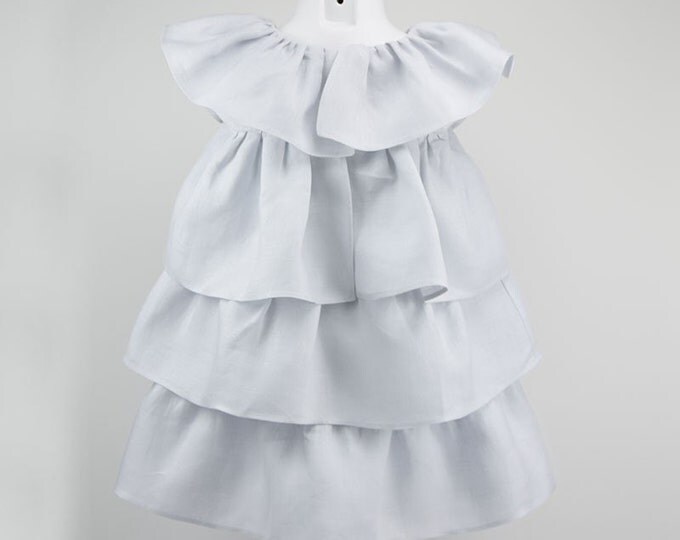 Toddler linen dress, Girls light blue dress, Toddler dress, Romantic Girls dress, Linen dress of 100% linen , Linen Natural Girl Dress