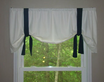Window Valance, Black and White Valance, White Valance, Tie Up Valance