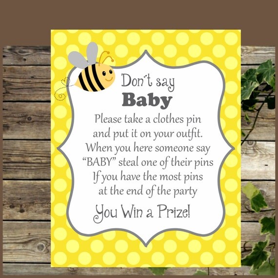 Bee Don't Say Baby Sign Baby Shower Game Printable by IsiDesigns