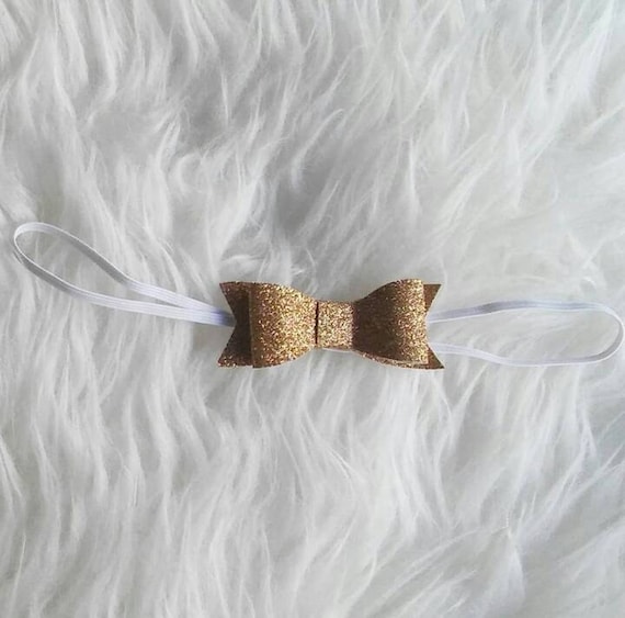 Gold glitter mini bow baby girl headband