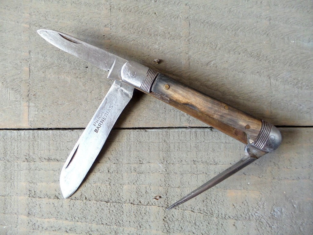 Antique French Pradel Pocket Knife with 2 Blades and Awl