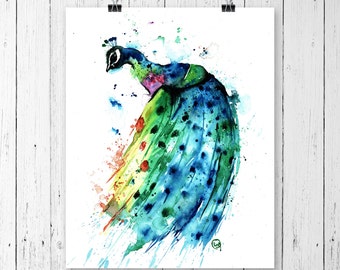 PEACOCK PRINT, peacock watercolour, peacock watercolor peacock painting, bird art, bird print, bird painting, bird watercolour, zoo animal