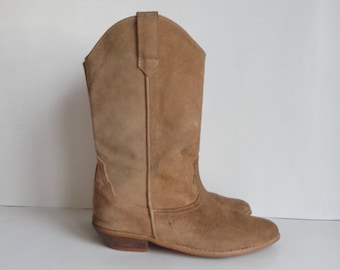 Beige Vintage Suede Western Boots // Size 39