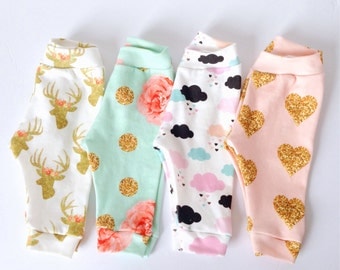 Organic baby girl legging pink clouds gold heart golden buck mint flower spoonflower interlock knit legging with bum pannel