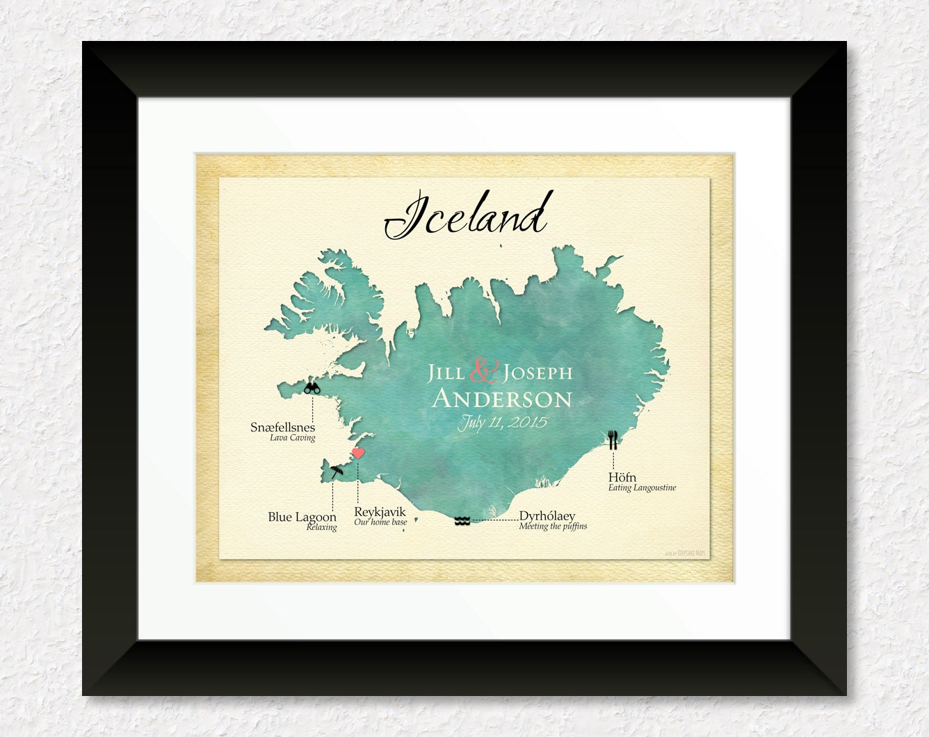 Map of Iceland Unique Anniversary Gift Personalized Wedding