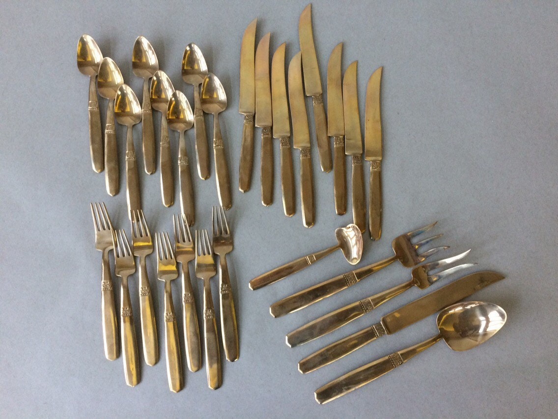 Vintage Thailand Bronze Flatware 28 pieces in total gold
