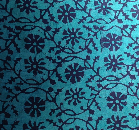 Fabric teal Batik fabric Indian fabric wax by UPGFabricAnnex