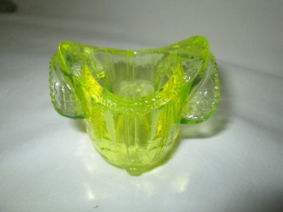 Antique Vaseline Glass Uranium Glass Yellow Toothpick Holder