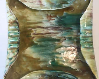 Mid Century 1960's Gloss Multi colored drip glaze ceramic Ashtray