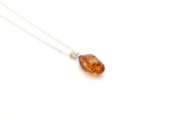 Amber Pendant Drop Cognac Amber Natural Baltic Amber by Amberellia