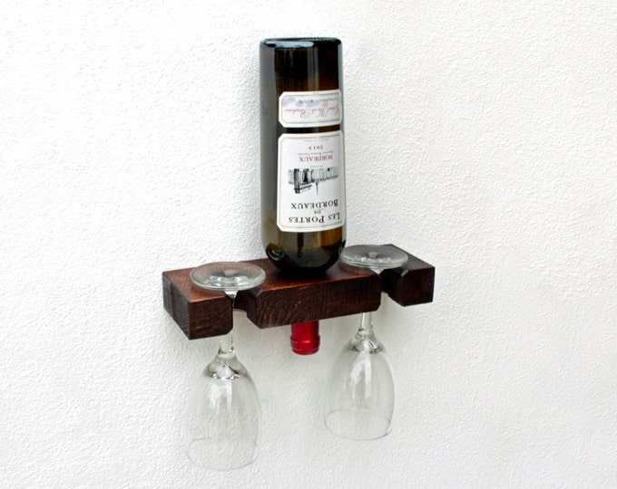 Wine Bottle Holder, Wall Wine Bottle Display, Single Wine Bottle & Wine Glass Holder