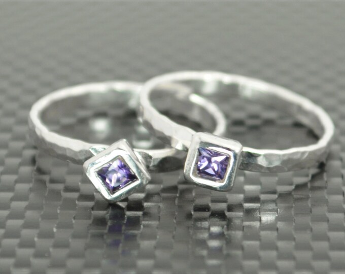 Square Amethyst Ring, Amethyst Solitaire, Amethyst Silver Ring, February Birthstone, Square Stone Mothers Ring, Square Stone Ring, Silver
